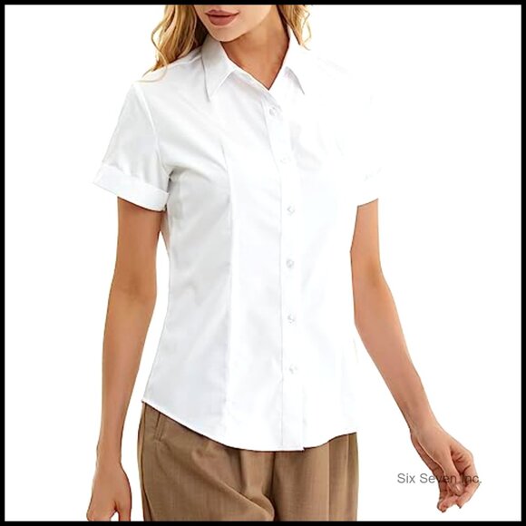 Wrinkle-Free Button Down Shirt, Business Casual Blouse for Women - Picture 6 of 7